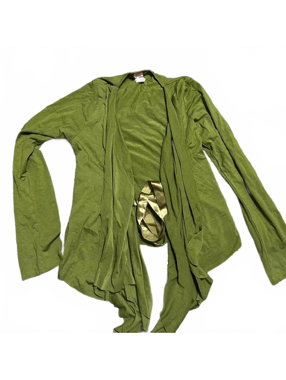 Y2K Vintage Fairy Green Asymmetrical Hem Tie Cardigan Size S